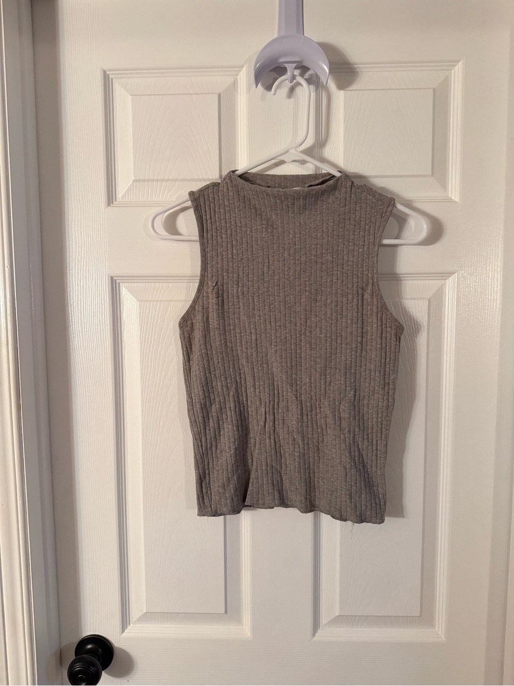 Zara Ribbed Sleeveless Mock-Neck Tank - Taupe